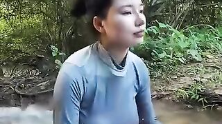 Enjoying the river water and the beauty of nature