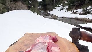 Burgers in the snowy forest