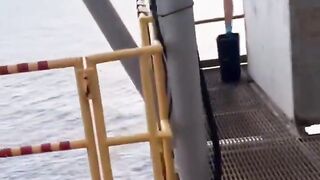 infested part of the ocean is throwing meat into the sea.