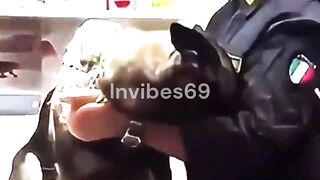 The dog's reaction to seeing the vet