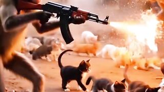 Monkeys attack on cats