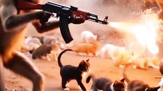 Monkey attacks meow cat's area