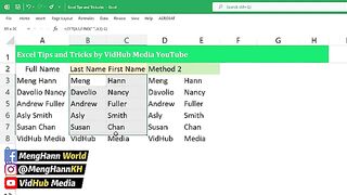 2 Tricks to Split Name in Excel with and without Formula _ Excel Hack(360P)