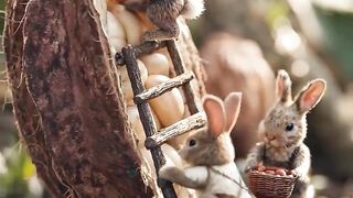 Busy bunnies on a harvest mission – gathering cocoa beans in the heart of the forest!