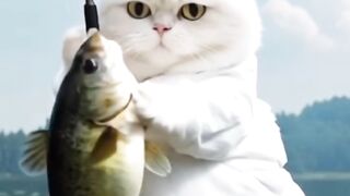A cat fishing on a boat