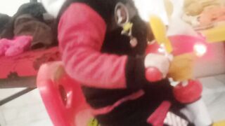 My cute baby first cycling at home,