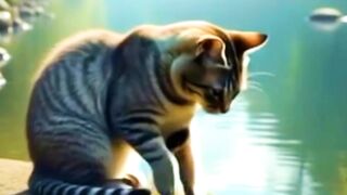 The cat is fishing.