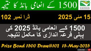 1500 Prize Bond Draw No 102 Complete Results for Karachi on 15 May 2025