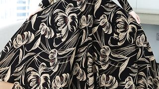 spring-summer floral print long sleeve dress, fashionable and waistline with pockets