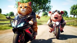 Cat and Pig on a Bicycle