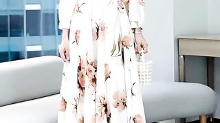 women's floral print v-neck stand collar dress with elastic