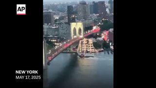 Watch the moment a Mexican navy tall ship hit the Brooklyn Bridge.