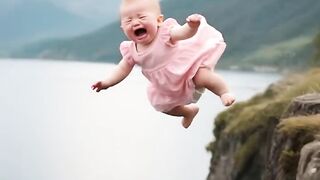 Mother drops baby into lake, peacock comes to rescue