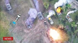 Ukrainian Troops use Modified Drone Grenades Destroy Russian Tanks Armored Vehicles