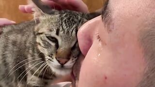 Sweet cuddly kitten and kind boy ever. Fun