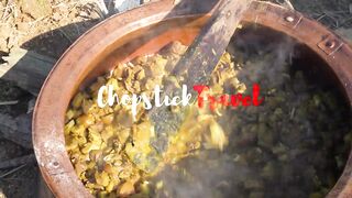 Nepali Food in village . 60 villagers Eat together