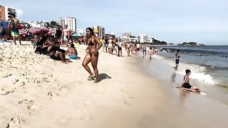 Hot day at Leblon beach Brazil  beach walk 4k