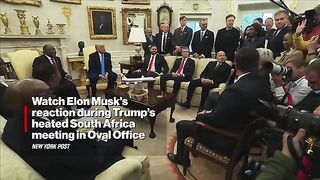 Watch Elon Musk’s reaction during Trump’s heated South Africa meeting in Oval Office
