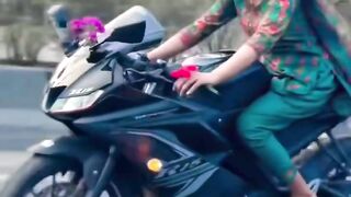 Cute girl riding ninja h2r