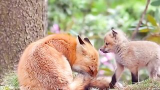 Fox Playing With her Cute Babies
