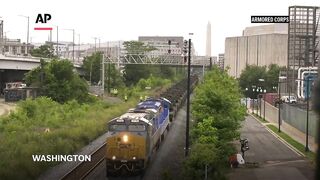 US Army tanks and vehicles arrive in Washington for military parade.