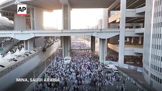 Drone view as thousands of pilgrims take part in final day of symbolic stoning ritual of annual Hajj.