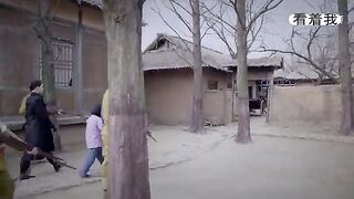 The female samurai bullied the old Chinese man angered the kung fu master.