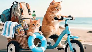 Mama Cat & Kitten went on vacation by The Beach