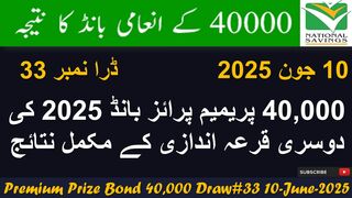 40000 Premium Prize Bond Draw no 33 Hyderabad Result 10 June 2025 | Prize Complete Result List