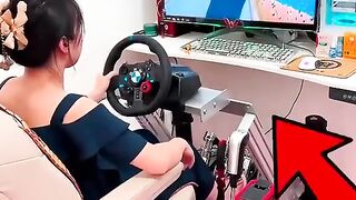 A car driving simulator in the living room or bedroom.