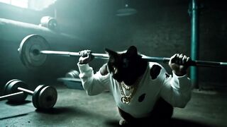 muskulöse Katze mit Gucci-Kette beim Training????????????????????