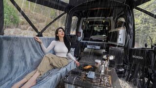 ⛈️LUXURY CAR TENT CAMP IN HEAVY WIND _ RAIN _ NATURE ASMR