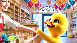 Cute duck playing with balloons reminds her of her family