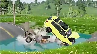 High speed car vs big wooden bridge
