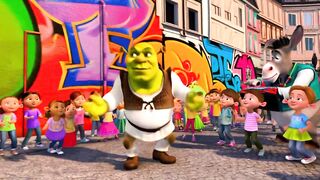 Shrek, seinen Kindern, seinem Esel (Donkey), Freunden, türkischem Tanz, Trommel und Trompete????????