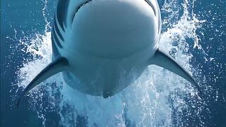 A majestic great white shark breaches the ocean????????