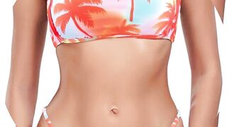 RELLECIGA Women Bandeau Bikini Set Adjustable Splicing Color High Cut Two Piece Bathing Suits