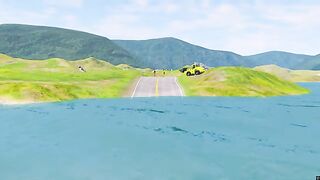 Double Flatbed Trailer Monster Trucks Transport with Slide Color - Cars vs Speed bump - BeamNG.drive