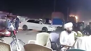 The truck caught fire.