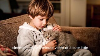 a boy playing with a cat