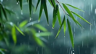 Bambo leaf in the rain
