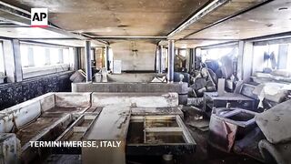 Inside the sunken superyacht Bayesian after it was raised off