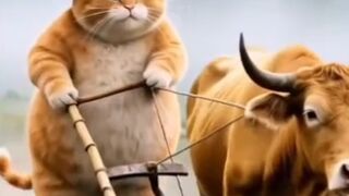 IA kucing lucu berkebun kegiatan sehari-hari
