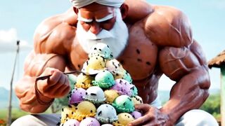 Hungry farmer even eats ants along with ice cream