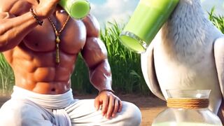 The farmer drinks all the juice of sugarcane and then plants a papaya tree  ai pigeon farmer