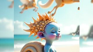 Fantasy Baby Sea Creature   Meditating on a Magical Beach  Mythical Dream Vibes