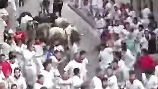 Thrilling San Fermin Festival Bull Run in Pamplona Spain