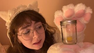 catgirl tries to get candy out of a jar ASMR