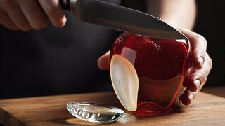 Glass Apple vs Glass Pomegranate  Stunning Fruit Cutting ASMR
