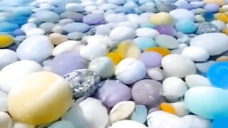 Crystal formation beach, some beautiful agate balls outdoors diamonds and gold
